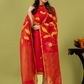 Handwoven Jamdani Silk Cotton Unstitched 2-piece Kurti | Vermilion Red