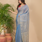 Tissue Linen Handloom Saree With Pigeon Blue - 020