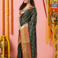 Classic Benarasi Katan Semi Silk Saree | Charcoal Green