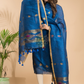 Indigo Blue Tissue Linen 2-Piece Set Kurti & Dupatta (UNSTITCHED) - 042