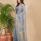 Tissue Linen Handloom Saree With Pigeon Blue - 020