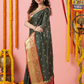 Classic Benarasi Katan Semi Silk Saree | Charcoal Green