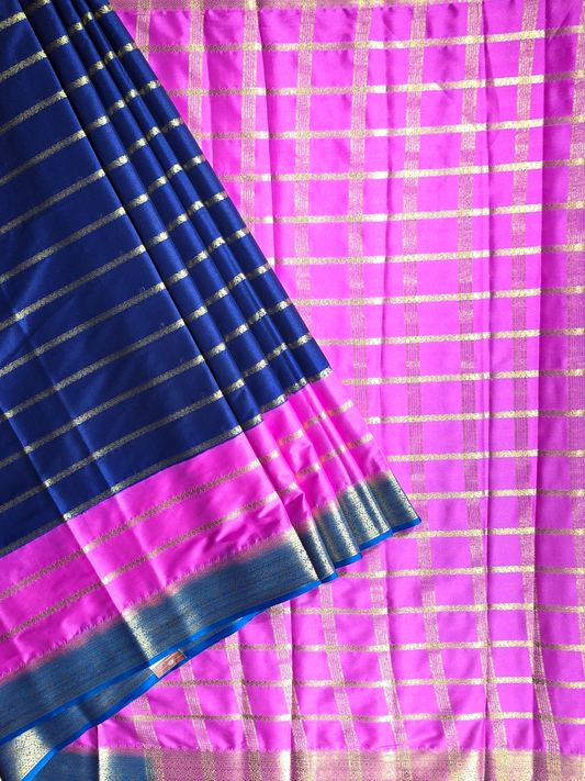 Classic Mysore Semi Silk Saree | Deep Navy Blue