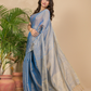 Tissue Linen Handloom Saree With Pigeon Blue - 020