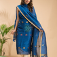 Indigo Blue Tissue Linen 2-Piece Set Kurti & Dupatta (UNSTITCHED) - 042