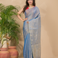 Tissue Linen Handloom Saree With Pigeon Blue - 020