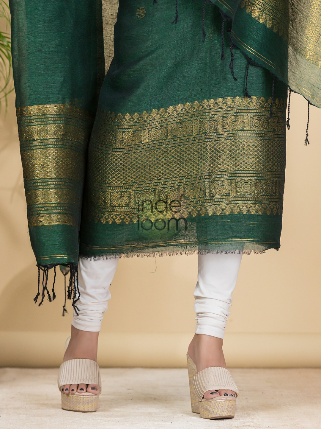 Dark Green Muslin Linen 2-Piece Set Kurti & Dupatta (UNSTITCHED) - 864