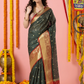 Classic Benarasi Katan Semi Silk Saree | Charcoal Green