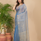 Tissue Linen Handloom Saree With Pigeon Blue - 020