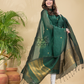 Dark Green Muslin Linen 2-Piece Set Kurti & Dupatta (UNSTITCHED) - 864