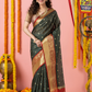 Classic Benarasi Katan Semi Silk Saree | Charcoal Green