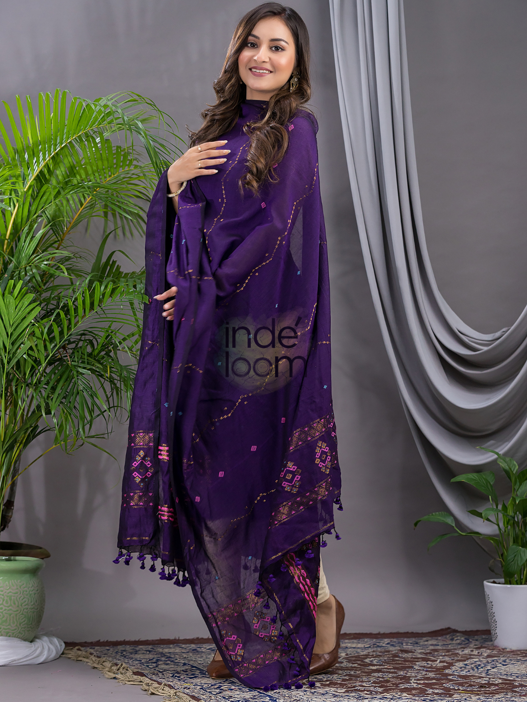 Royal Purple 120 Count Cotton Jamdani 2-Piece Set Kurti & Dupatta (UNSTITCHED) - 142