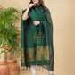 Dark Green Muslin Linen 2-Piece Set Kurti & Dupatta (UNSTITCHED) - 864