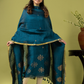 Handwoven Jamdani Linen Unstitched 2-piece Kurti | Peacock Blue