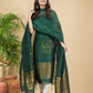 Dark Green Muslin Linen 2-Piece Set Kurti & Dupatta (UNSTITCHED) - 864