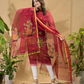 Blood Red Jamdani 2-Piece Set Kurti & Dupatta (UNSTITCHED) -798