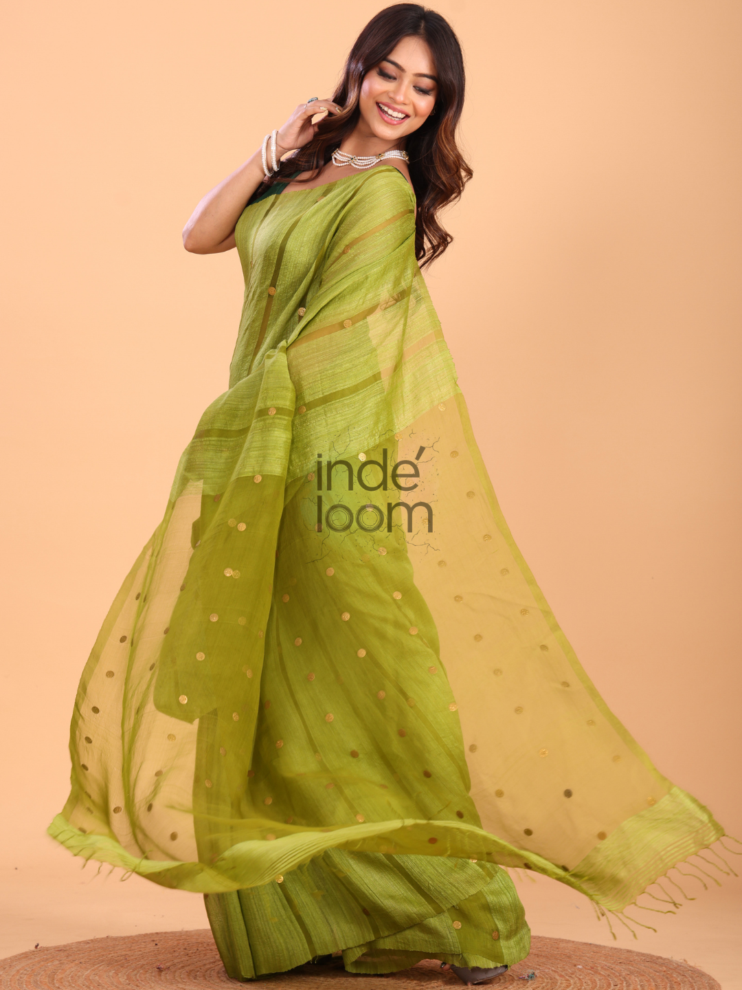 Matka Silk Saree With Pear Green - 136