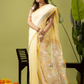 Pure Jamdani Linen Saree | Light Yellow  and Yelllow  | Half and Half style with Contrast Border