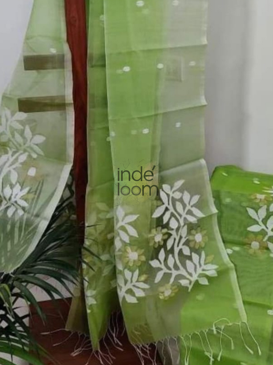 Muslin Jamdani 2-Piece Set Kurti & Dupatta (UNSTITCHED)Lime Green -933
