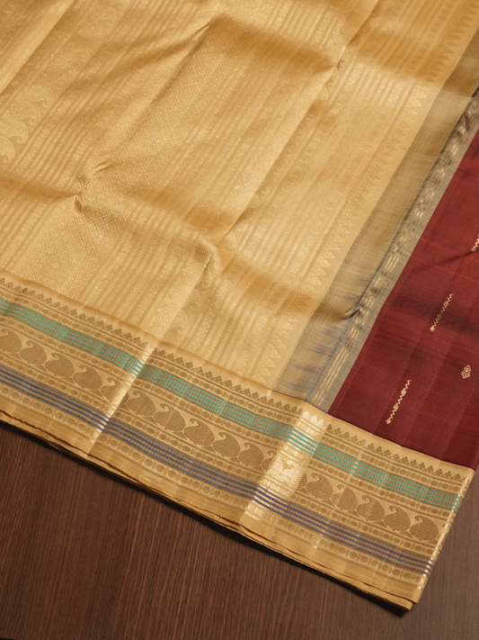 Silk Mark Certified Handloom Kanjivaram Silk Saree  |  Maroon Red