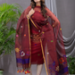 Cherry Red Cotton Silk Jamdani 2-Piece Set Kurti & Dupatta (UNSTITCHED) - 105