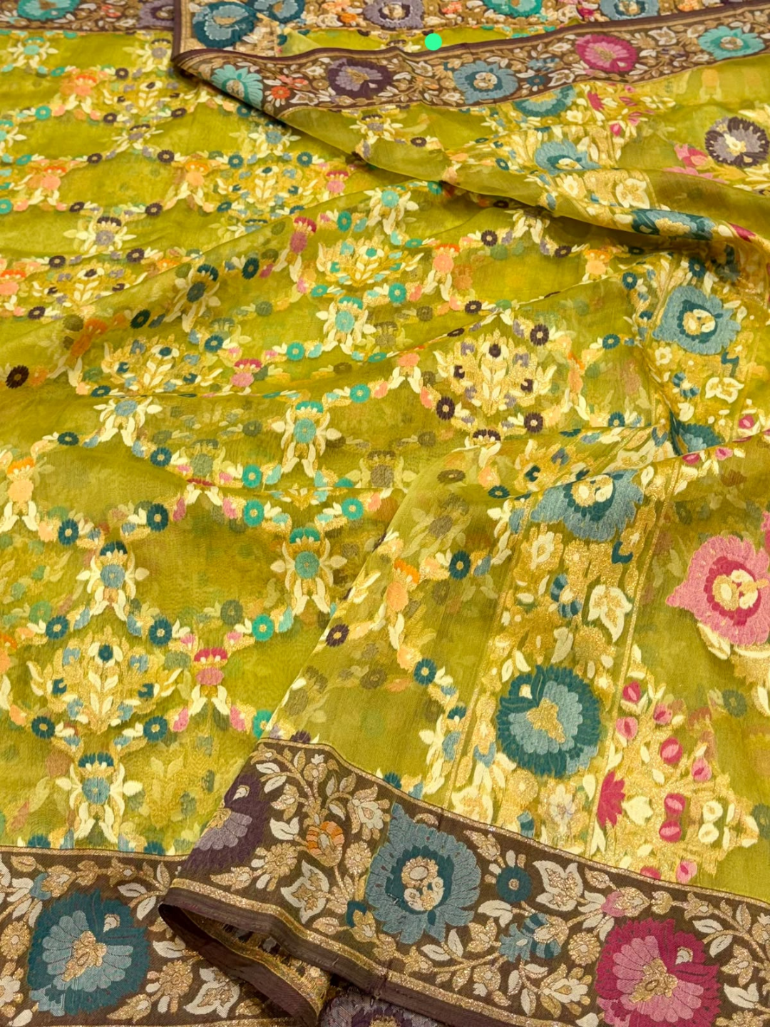 Pure Banarasi Exclusive Ektara Kora JAMDANI Tilfi saree  | Olive Green