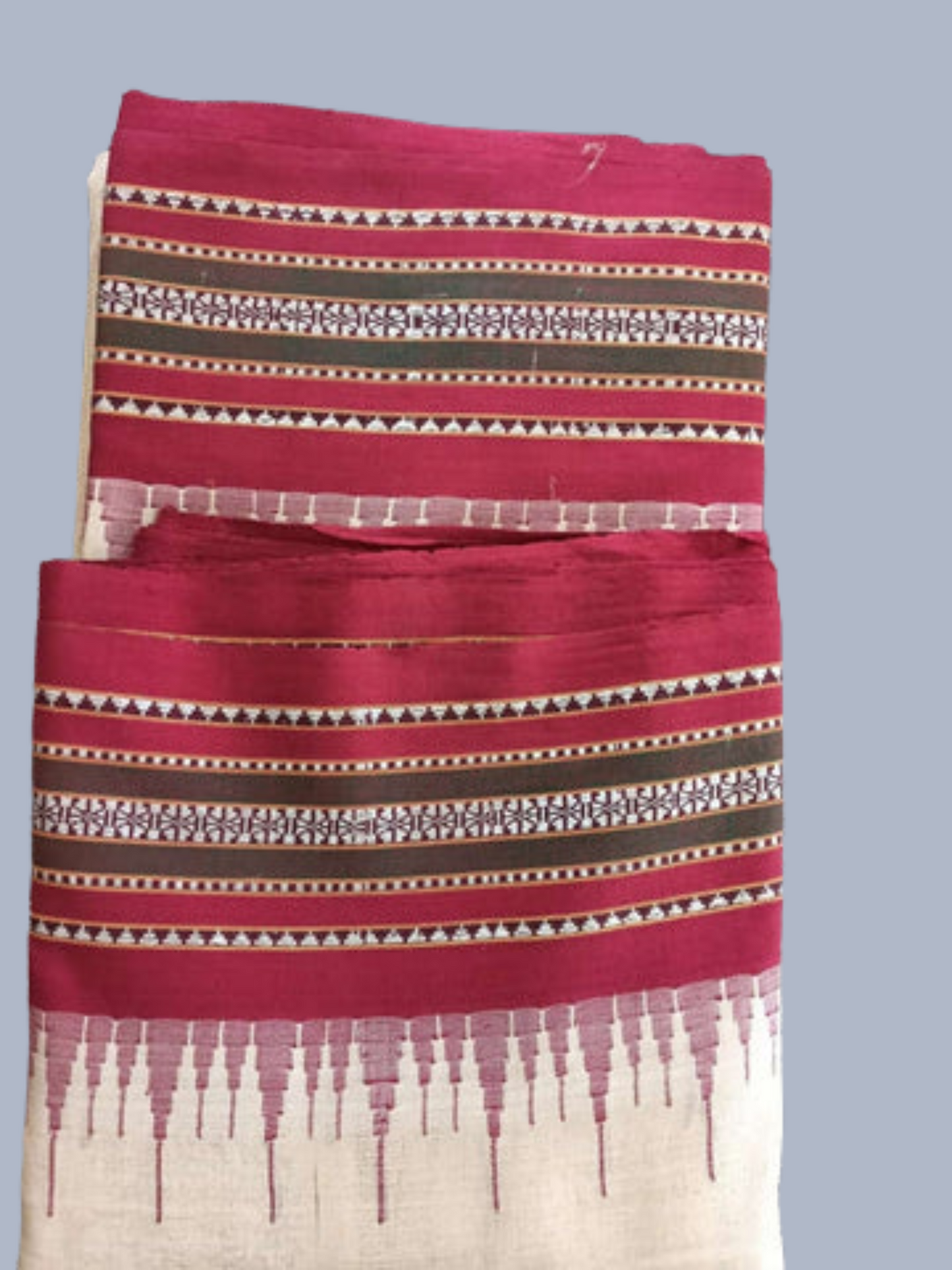 Classic Red Handloom Vidarbha Tussar Silk Saree with Multicolor Contrast Border -093