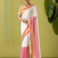 Pure Handloom Cotton Saree | White and Pink | Plain Body with Ribbon border