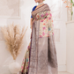 Vanalata - Earth-toned brown drape with blooming florals in digital prints