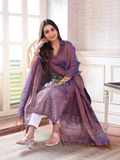 Lavender Purple Tissue Linen Silver Zari Jamdani 2-Piece Set Kurti & Dupatta (UNSTITCHED) - 305