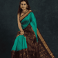 Pure Handloom Korvai Silk Cotton Saree in Mint Green and rich Chocolate Brown Border - 140