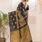 Megh Vaarna - Coal Black silk with gaja and floral border