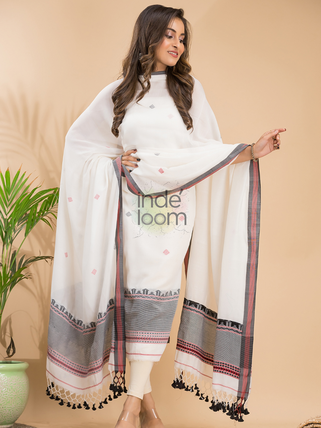Cream White Mercerized Cotton 2-Piece Set Kurti & Dupatta (UNSTITCHED) - 044