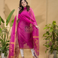 Deep Pink Jamdani 2-Piece Set Kurti & Dupatta (UNSTITCHED) -799