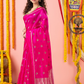 Handwoven Chanderi Silk Saree | Fuchsia Pink