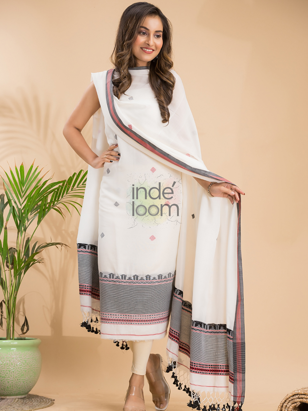 Cream White Mercerized Cotton 2-Piece Set Kurti & Dupatta (UNSTITCHED) - 044