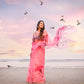 Dark Pink Florals on Organza Hand-painted Saree-009