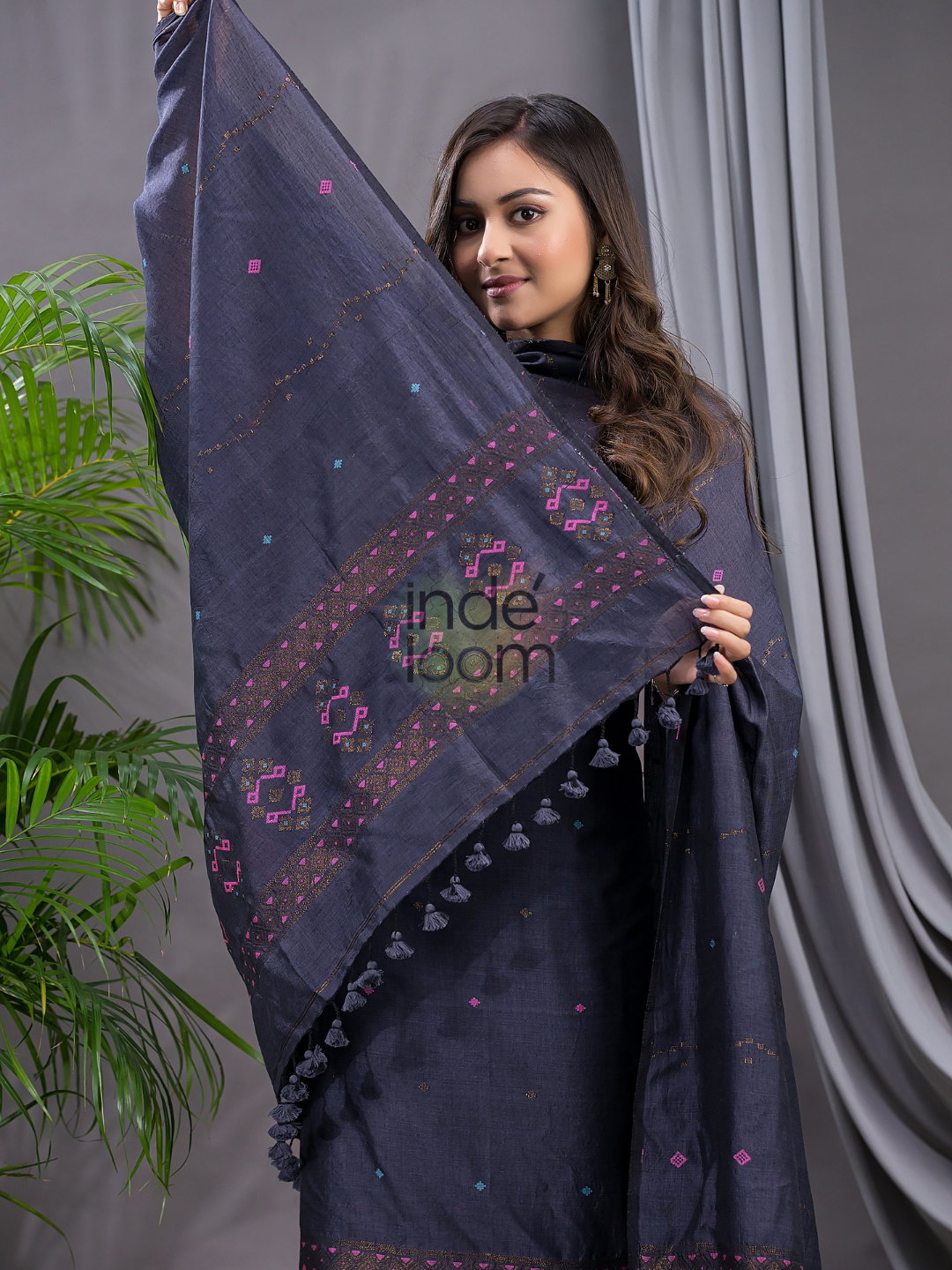 Stone Blue 120 Count Cotton Jamdani 2-Piece Set Kurti & Dupatta (UNSTITCHED) - 144