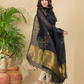 Dark Black Muslin Linen 2-Piece Set Kurti & Dupatta (UNSTITCHED) - 865
