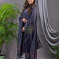 Stone Blue 120 Count Cotton Jamdani 2-Piece Set Kurti & Dupatta (UNSTITCHED) - 144