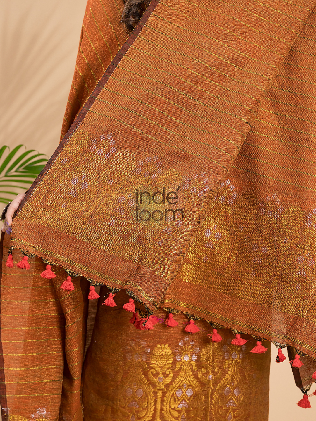 Burnt Orange Organic Linen 2-Piece Set Kurti & Dupatta (UNSTITCHED) - 045