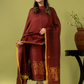 Handwoven Jamdani Linen Unstitched 2-piece Kurti | Rust Maroon