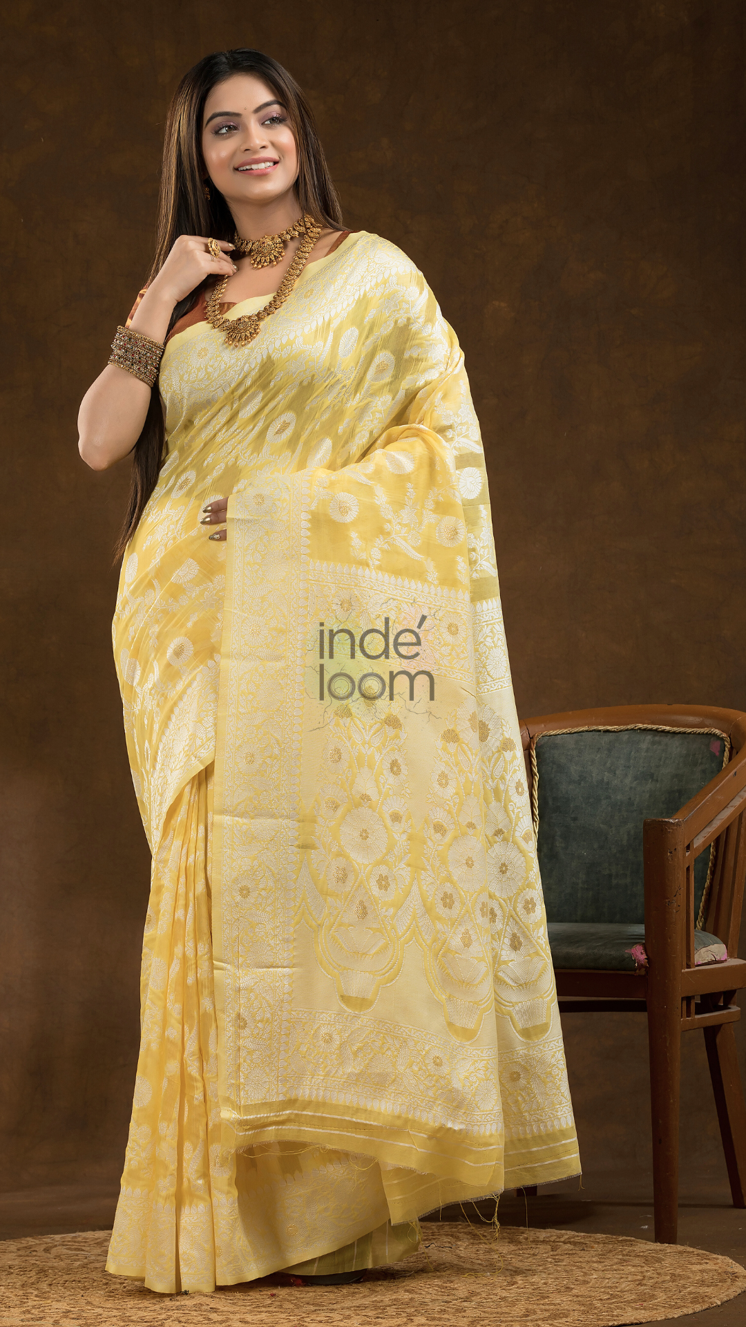 Chanderi Cotton Ethnic Motifs Saree | Pale Yellow