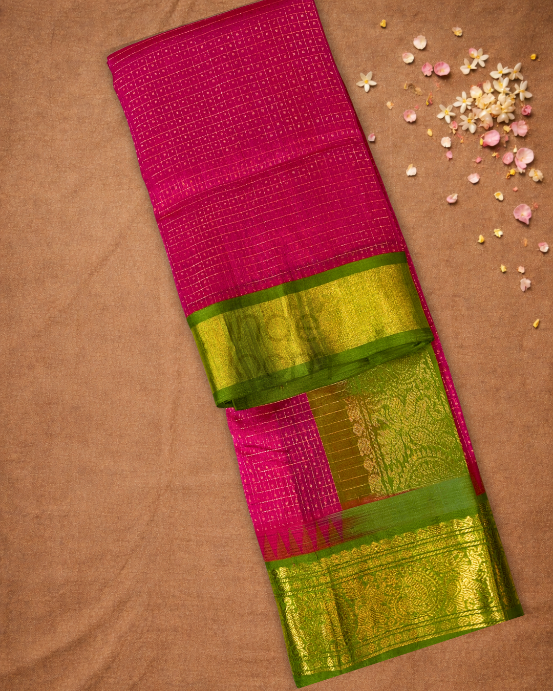 Handloom Korvai Silk Cotton Saree  |  Magenta Pink