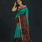 Pure Handloom Korvai Silk Cotton Saree in Mint Green and rich Chocolate Brown Border - 140