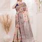 Vanalata - Earth-toned brown drape with blooming florals in digital prints