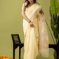 Pure Jamdani Linen Saree | Light Yellow  and Yelllow  | Half and Half style with Contrast Border