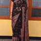 Ajrakh Exclusive Designer Modal Silk in Black, Red and Deep Plum with Floral and Geometric Patterns - 036 - indeloom
