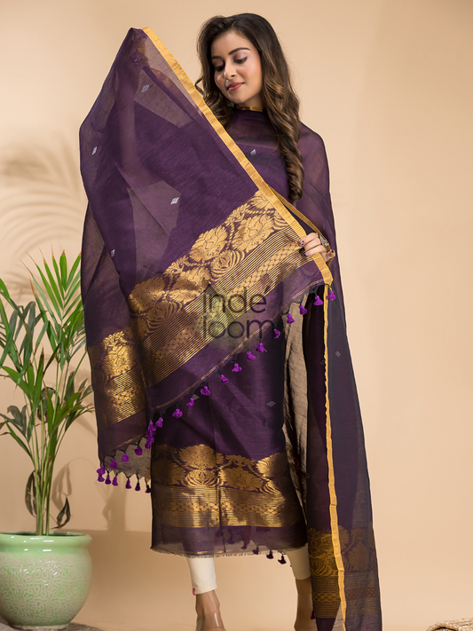 Grape Purple Cotton Linen 2-Piece Set Kurti & Dupatta (UNSTITCHED) - 005