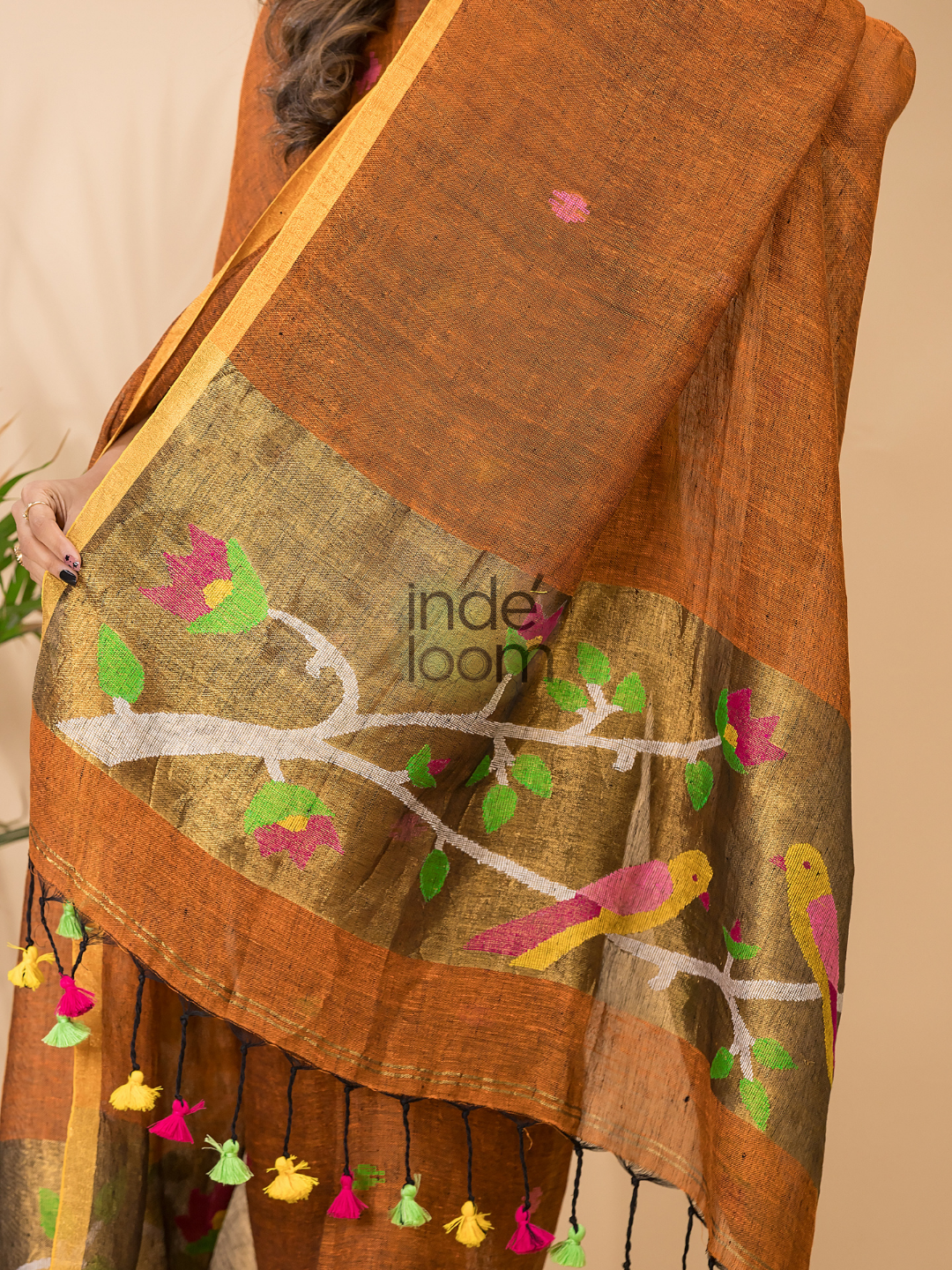Dark Orange Linen X Linen 2-Piece Set Kurti & Dupatta (UNSTITCHED) - 077